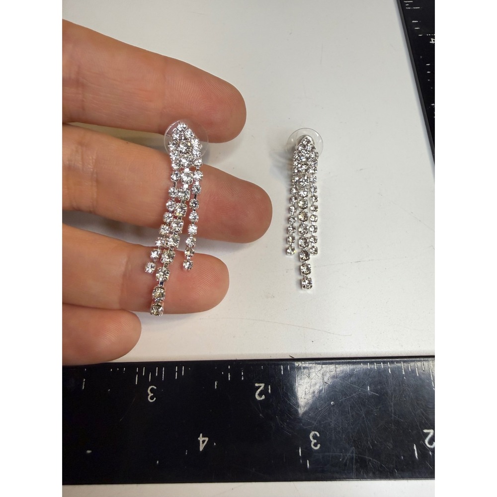 Silver Tone Rhinestone Fringe Tassel Drop Dangle Earrings Formal Wedding Bridal